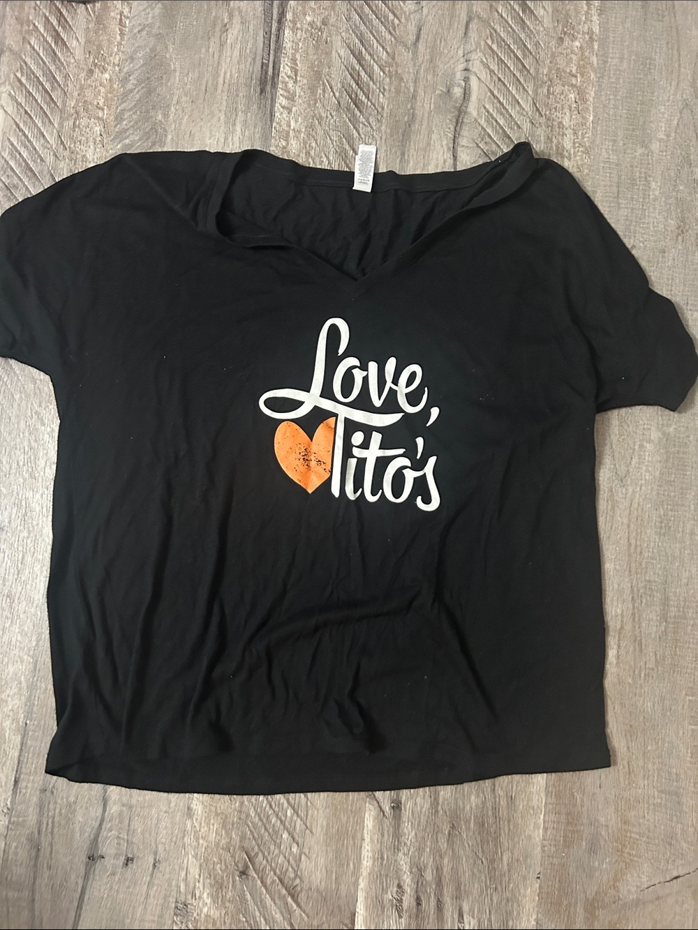 Love Tito's Black Graphic Tee with Orange Heart